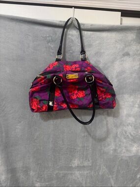 Betsey Johnson Red Floral and Purple Skulls Shoulder Bag or overnight bag